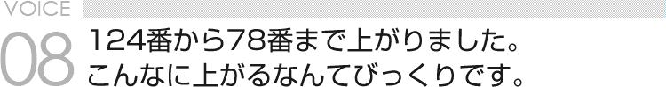 VOICE08 124番から78番まで上がりました。こんなに上がるなんてびっくりです。