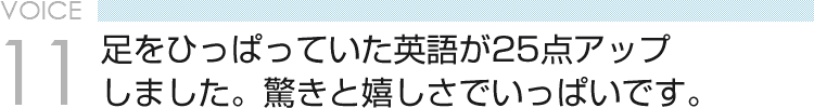 VOICE11 足をひっぱっていた英語が25点アップしました。驚きと嬉しさでいっぱいです。
