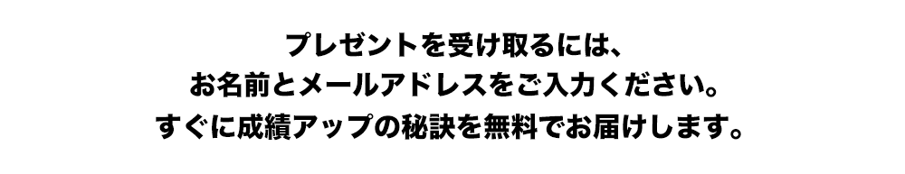 プレゼントを受け取るには、お名前とメールアドレスをご入力ください。自動返信でプレゼントをお届けします。