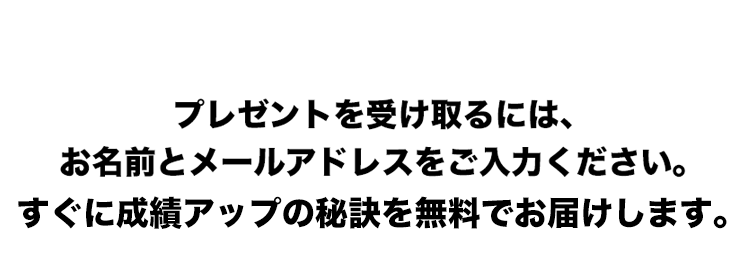 プレゼントを受け取るには、お名前とメールアドレスをご入力ください。自動返信でプレゼントをお届けします。