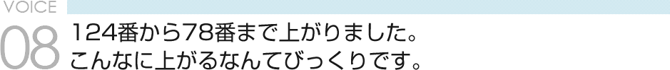 VOICE08 124番から78番まで上がりました。こんなに上がるなんてびっくりです。