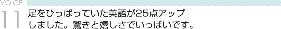 VOICE11 足をひっぱっていた英語が25点アップしました。驚きと嬉しさでいっぱいです。